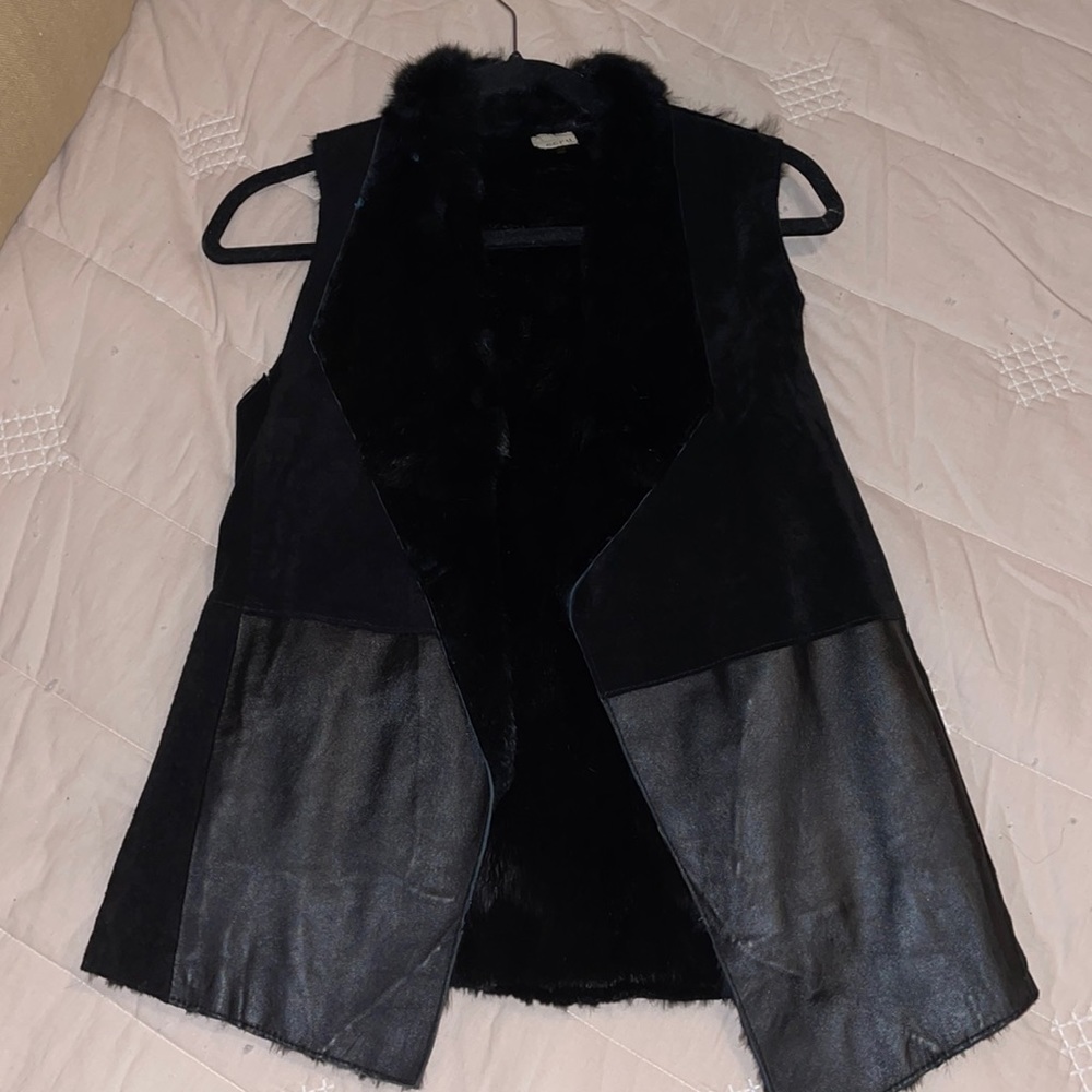 Black leather and fur vest